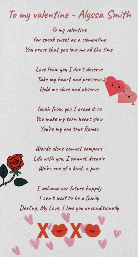 A poem I wrote to give to my darling this valentines day Valentines Day Love Letters, Valentines Poems, Valentines Day Poems, Valintines Day, Love Texts, Poems For Him, Gift Crafts, Love You Unconditionally, Love Text