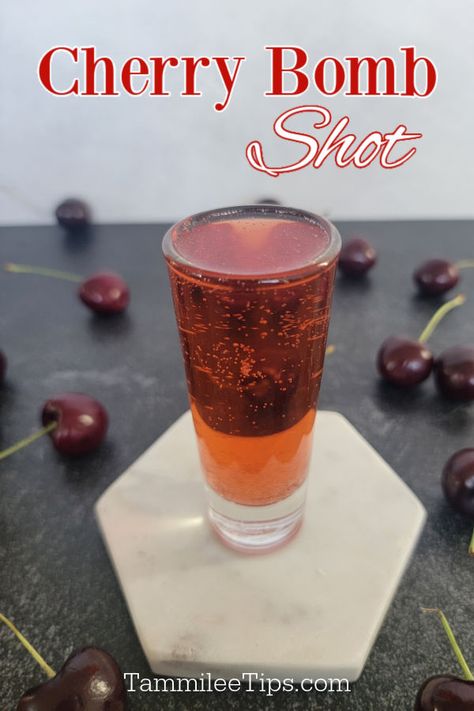 Fireball Shooters, Blueberry Muffin Shot, Red Shots Alcohol, Cherry Fireball Jello Shots, Red Bull Shots, Cherry Bounce With Vodka, Cherry Bomb Drink, Cherry Bomb Shot, Vegas Bomb Drink