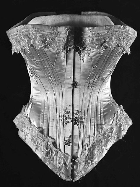 Satin, Lace, Whalebone Corset  (circa 1876) Tattoo Son, Modern Corset, Edwardian Corsets, Beaded Corset, Wedding Corset, Crystal Fairy, Bridal Corset, Robes Vintage, Collection Couture