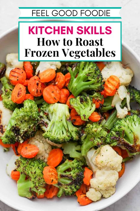 Learn how to roast frozen vegetables in the oven with this easy method- no thawing needed! Grab the best temperature & tips for crisp veggies | Kitchen Tips | Cooking Tips | Cooking Tutorials | Cooking Basics | Garlic Recipes Cooking Frozen Vegetables Best Way To, How To Roast Frozen Vegetables, Roast Frozen Vegetables, Frozen Vegetables In Oven, Roasted Frozen Vegetables, Frozen Veggies In Oven, Roasting Frozen Vegetables, Frozen Vegetable Recipes, Oven Vegetables