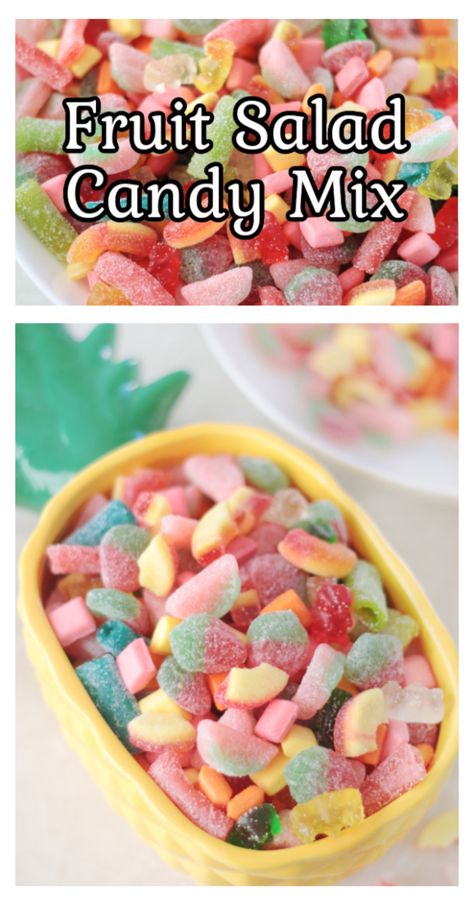 Candy Salad Tiktok Trend, Road Trip Candy Salad, Gummy Candy Salad, Candy Bowls For Parties, Easter Candy Salad, Candy Salad Bowl, Candy Mix Ideas, Candy Salad Aesthetic, Candy Salad Recipe