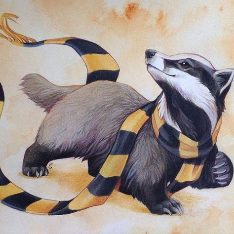 Coloured pencil drawing over watercolour #hufflepuff #harrypotter #hogwarts #badger Hufflepuff Stuff, Hufflepuff Aesthetic, Hufflepuff Pride, Harry Potter Hufflepuff, Images Harry Potter, Harry Potter Films, Potter Art, Harry Potter Love, Wizarding World Of Harry Potter