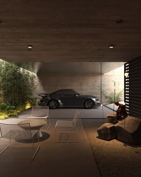 M | Blanco (@mb.maublanco) • Instagram photos and videos Modern Garage Exterior, Garage House Interior, House Garage Interior, Car Garage Design Interior, Car In House, Auto Garage Design, Luxury Car Garage Design, House Garage Design, House Inspo Exterior