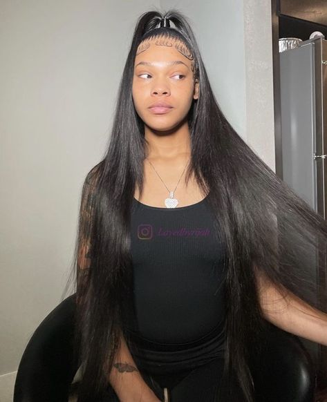 Pigtails With Swoop, Two High Pigtails, Acc Facebook, Cute Weave Hairstyles, High Pigtails, Black Ponytail, Girl Hair Colors, Sleek Ponytail Hairstyles, Frontal Wig Hairstyles