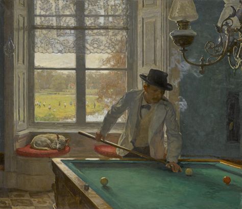 WILLEM BASTIAAN THOLEN | The Billiards Player | 19th Century European Paintings | 19th Century Ptgs | Sotheby's Art Movements Timeline, Courbet Paintings, Classic Portrait Painting, Gustav Courbet, View Through Window, Honore Daumier, Paintings Illustration, Gustave Courbet, Art Movements