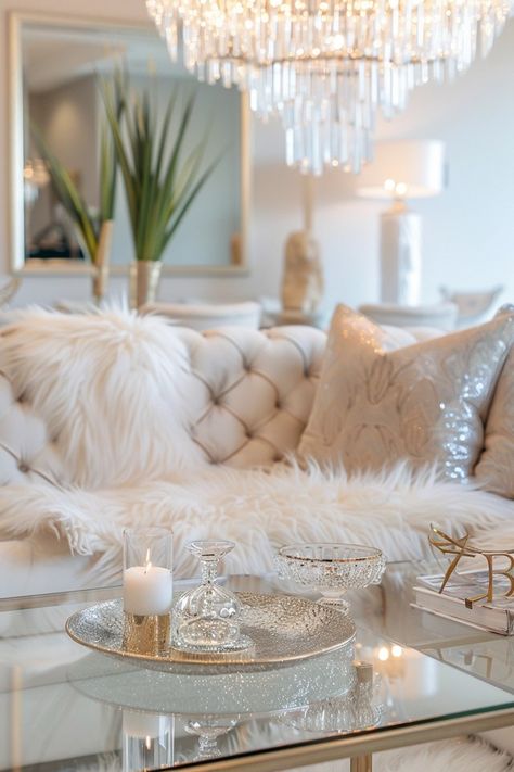 Glam Home Decor: Sparkling Crystal Pieces Old Hollywood Glamour Living Room, Diamond Home Decor, Vintage Glam Interior Design, Christmas Glam Decor, Contemporary Glam Interior Design, Glam Rustic Living Room, Old Hollywood Apartment, Glam Aesthetic Room, Bedroom Inspirations Classy