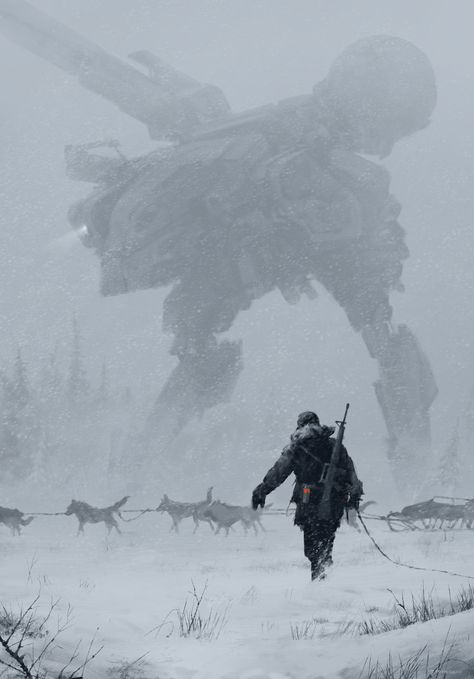 MGS - Gray monster, Jakub Rozalski on ArtStation at https://www.artstation.com/artwork/GxWdW Jakub Rozalski, Metal Gear Solid, Metal Gear, The Snow, Walking, Art