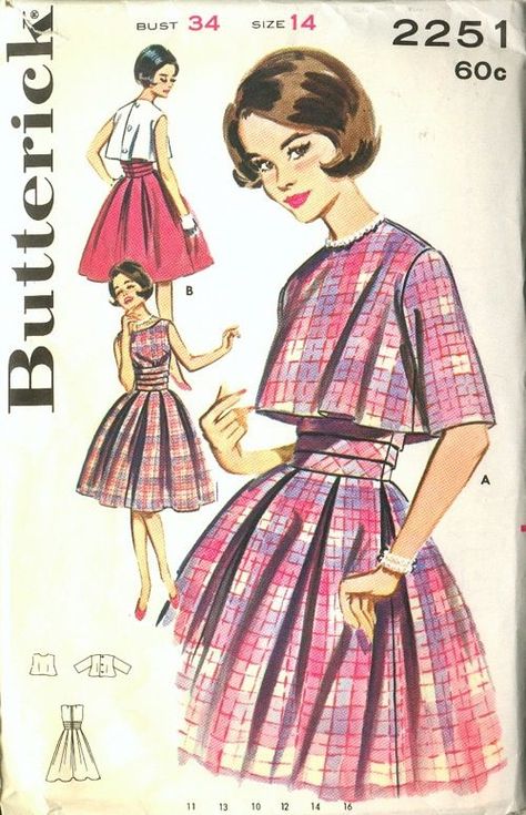 Butterick- Vintage Sewing Flared Jacket, 40s Mode, Midriff Dress, Patron Vintage, 1960's Fashion, Look Retro, Vintage Dress Patterns, Retro Mode, Skirt Short