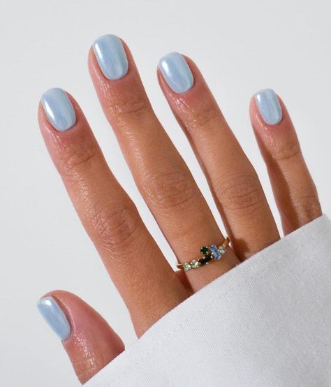 Dip Nails Pastel, Blue Jelly Nails Short, Nail Color Trends 2024, Short Nails Summer 2024, Short Nail Designs Summer 2024, Summery Nails, Casual Nails, Cute Gel Nails, Blue Nail