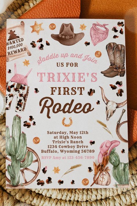 Cowgirl Wild West 1st Rodeo Ranch Birthday Party Invitation