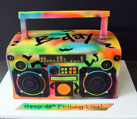 Neon Boombox | Alliance Bakery | Flickr 80s Party Birthday Cake, 90s Cake Ideas Birthday Parties, Boombox Cake Hip Hop, 90s Birthday Cake For Men, 80s Cake Birthdays, 90s Birthday Cake Ideas, 80’s Themed Cake, 80’s Cake, 90s Theme Cake Ideas