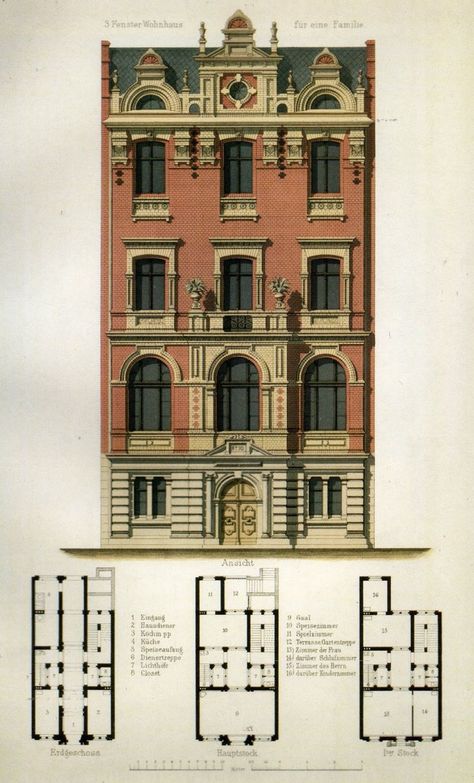 Neoclassical Building, Vintage House Plans, Sims House Plans, Victorian Architecture, Classic Architecture, Architectural Drawing, House Blueprints, Building Facade, Classical Architecture