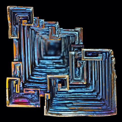 thegalleriaroma:  bijoux-et-mineraux:  Iridescent Blue Bismuth Crystal by Alberto Iancer  Fitting for the digital age! Microscopic Photography, Bismuth Crystal, Geology Rocks, Pretty Rocks, Iridescent Blue, Cool Rocks, Minerals And Gemstones, Rocks And Gems, Gems And Minerals