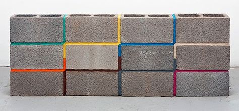 artist Ethan Greenbaum uses plasticine or colored grout instead of cement. Reminds me of a shirt pattern. I find it charming. via the improvised life. Things Organized Neatly, Cinder Block Walls, Coloured Grout, Cement Blocks, Clean Tile Grout, Cinder Blocks, Concrete Block, Cinder Block, Concrete Design