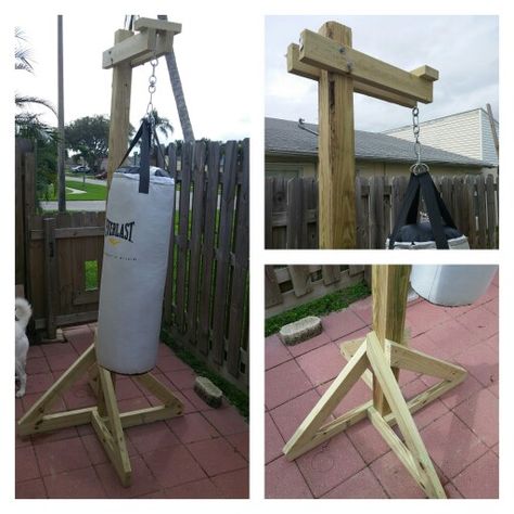 Built a stand for my new heavy bag. Homemade Punching Bag, Boxing Bag Stand, Punching Bag Stand, Heavy Bag Stand, Basement Gym Ideas, Homemade Gym, Home Made Gym, Backyard Gym, Diy Gym Equipment