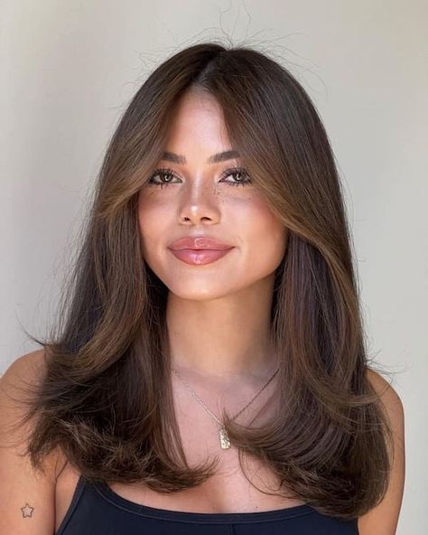 Hair Layers For Medium Length Hair, Cute Long Length Haircuts, Haïr Cut Style For Medium Hair, Medium Haircut Brunette, Hair Cut Inspo Teen Girl Straight, Mid Length Hair With Layers Dark Brown, Medium Brown Hair Straight, Teen Haircuts Girls Long, Haircut For Middle Hair