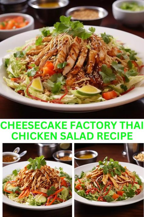 Enjoy the exotic flavors of Cheesecake Factory Thai Chicken Salad. A tantalizing blend of fresh ingredients in this homemade recipe. Try it now! Cheesecake Factory Thai Chicken Salad, Chicken Salad Dressing Recipe, Cheesecake Factory Salads, Thai Salad Dressing, Salad Calories, Chicken Salad Dressing, Cheesecake Factory Recipes, Thai Chicken Salad, Thai Salad