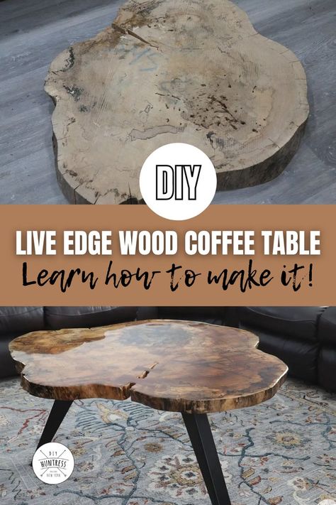 Tree Trunk Coffee Table Diy, Diy Raw Edge Table, Log Slice Coffee Table, Finishing Live Edge Wood Diy, Live Edge Side Table Diy, Natural Wood End Table, Live Edge Round Coffee Table, Live Edge Coffee Tables, Live Edge Coffee Table Diy