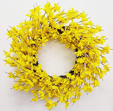 Amazon.com: Yellow Forsythia Door Wreath Huashen 24 Inch Winter Spring Front Door Wreath Blossom Cluster Flower Farmhouse Wreath on Grapevine for Festival Celebration Front Door Wall Window Decoration Home Decor : Home & Kitchen Front Patio Decor, Forsythia Flower, Door Porch Ideas, Porch Door Decor, Farmhouse Floral Decor, Forsythia Wreath, Front Porch Door, Yellow Front Doors, Wreath Stand