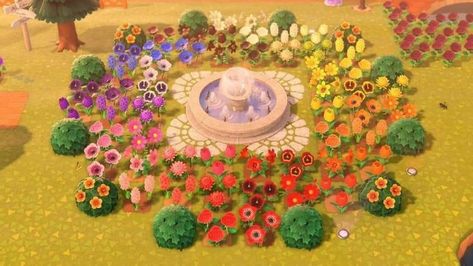 Acnh Flowers Layout, Garden Idea Animal Crossing, Acnh All Flowers Garden, Animal Crossing Flower Field Ideas, Animal Crossing Meadow, Acnh Flower Field Layout, Acnh Wildflower Design, Flower Farm Animal Crossing, Acnh Rainbow Flower Garden Layout