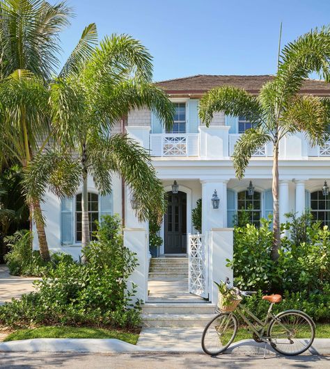 California Beach Bungalow Exterior, Palm Beach Exterior Home, The Colony Hotel Palm Beach, Caribbean Homes Exterior, Caribbean Colonial Architecture, Palm Beach Interiors, British Colonial Exterior, West Indies Bedroom, California Beach Bungalow