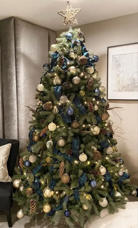 Blue Gold Brown Christmas Tree, Blue Brown And Gold Christmas Tree, Blue Brown Cream Christmas Tree, Dark Teal Christmas Tree, Blue Spruce Christmas Tree Decorated, Navy Blue And Brown Christmas Tree, Blue And Copper Christmas Tree, Brown And Blue Christmas Tree, Blue And Brown Christmas Tree