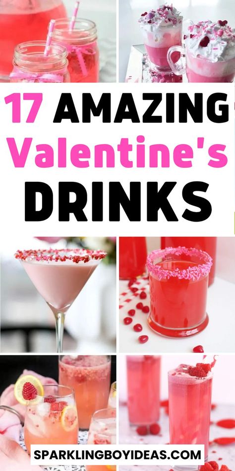 Make your Valentine's Day special with these creative and delicious Valentines Day drinks! From classic cocktails and mocktails to unique punch, champagne, wine, hot chocolate, coffee, smoothies, and tea recipes, there is something for everyone. Get creative with your Valentine's Day drink decorations and make it a memorable and romantic treat. These Valentine's Day drink ideas are perfect for couples or for a group of friends. You can also make a special drink for him or for her. Valentine's Drinks, Valentines Cocktails Drink Recipes, Valentines Day Drinks, Valentines Cocktails, Pink Drink Recipes, Valentines Recipes, Valentine Drinks, Valentine Cocktails, Galentines Day Ideas