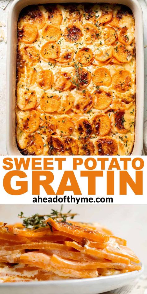 Butternut Squash Sweet Potato Au Gratin, Creamy Sweet Potato Bake, White And Sweet Potato Recipes, Sweet Potato Galette, Au Gratin Sweet Potatoes, Sweet Potatoes Au Gratin, Apple Sweet Potato Bake, What To Serve With Sweet Potatoes, Creamy Sweet Potatoes