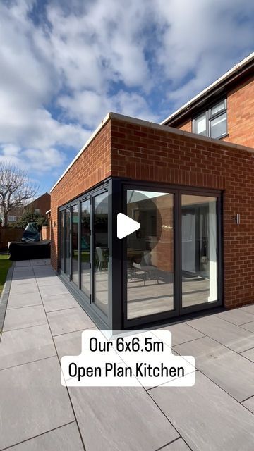 Emily | Project Ivel 🏡 on Instagram: "Our 6x6.5m Open Plan Kitchen ☺️ before operation Christmas happens 😆 🎄 ✨   We knocked through our dining room and extended out to create this look!   #kitchenextension #openplankitchen #kitchendecor #shakerkitchen #bifolddoors #kitchendesign #modernkitchen" Open Plan Kitchen Bifold Doors, Bifolds In Kitchen, Open Plan Kitchen Dining Living Floorplan, Kitchen Dinner Ideas Open Plan, Kitchen Diner Extension Open Plan Layout, Kitchen Extension Ideas Open Plan, Kitchen Extension Floor Plan, Kitchen Living Area Open Plan, Extension Ideas Open Plan