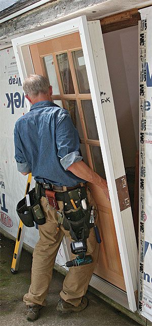 Install a Prehung Exterior Door - Fine Homebuilding Article Installing Exterior Door, Prehung Door, Prehung Exterior Door, Prehung Doors, Home Fix, Door Repair, Diy Home Repair, Door Installation, Home Repairs