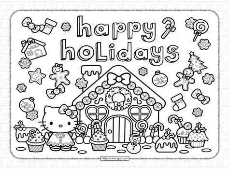 Hello Kitty Coloring Pages for Kids Printable Hello Kitty Coloring Pages, Free Printable Hello Kitty, Colouring Christmas, Xmas Coloring Pages, Printable Hello Kitty, Sleeping Beauty Coloring Pages, Sanrio Coloring Pages, Print Hello Kitty, Sanrio Coloring