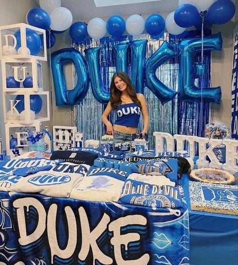 Duke University Outfit, Duke University Aesthetic Wallpaper, College Bed Decorating Party, Duke Aesthetic, College Bed Decorating, Bed Party College, Duke College, College Bed Party, College Announcements