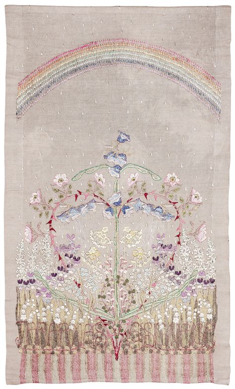 Beautiful from 1915: EMBROIDERY. "Tårarnas välsignelse". 119 x 73,5 cm. Designed and embroidered by Louise Adelborg. (d) Embroidery In Frame, Drawer Art, Unicorn Things, Creative Stitching, Textile Arts, Ribbon Work, Applied Arts, Needle Work, Sewing Art