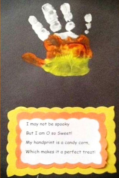 Cute and Easy DIY Kids Fall Crafts To Make at Preschool, Pre-K, Sunday School Or a Fun Craft Project At Home – Here are some easy and FUN Fall crafts … #halloweendecoration #halloweendecor #halloween October Crafts Infants, Handprint Candy Corn, Candy Corn Handprint Craft, October Kindergarten Crafts, October Themes For Toddlers, October Crafts For Infants, Candy Corn Handprint, October Themes For Preschool, Halloween Crafts For Kids To Make