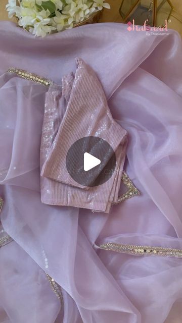 Hafsaad®️- By Thasleema on Instagram: "Haseen- Mirror work organza saree (pastel lilac)  Comment ‘link’ for direct product link   Swoon in Royalty with this pastel richness and sheen lilac delight, making this organza saree one of those effortless beauties, the real mirror border further emphasizing the richness  Fabric: Semi Metalic organza  Blouse: Pure chiffon with bling sequins  Work: Real mirror and border work   Book directly on our website (link in bio) 🔎Search code: Haseen   HAFSAAD.COM  Please note: all videos/ pictures used in our social media handles are shot at our studio and are 100% real product images and videos   Dm/ WhatsApp 90437 77815 for queries/ custom stitching and international orders" Pastel Saree Look, Organza Saree Look, Saree Pastel, Pastel Saree, Mirror Work Saree, Mirror Border, Pure Chiffon Sarees, Search Code, Organza Blouse