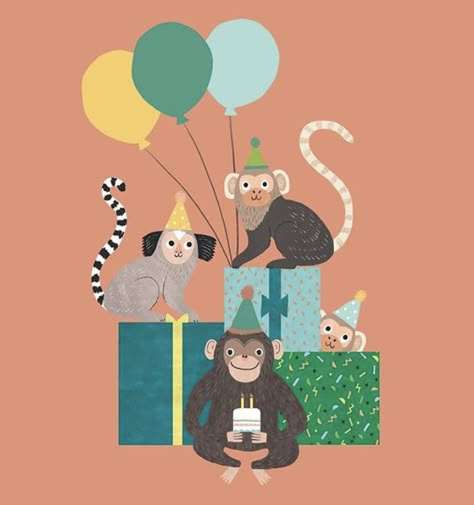 Greeting Island, Birthday Monkey, Animal Greeting Cards, Monkey Gifts, Funny Postcards, Monkey Birthday, Greeting Card Inspiration, Birthday Postcards, Clipart Baby