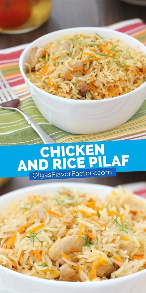 Chicken Plov Recipe, Chicken Rice Pilaf Recipes, Rice Pilaf With Chicken, Chicken And Rice Pilaf Recipes, Chicken Rice Carrots, Chicken Pilaf Recipe, Chicken And Rice Pilaf, Chicken Rice Pilaf, Fish With Vegetables