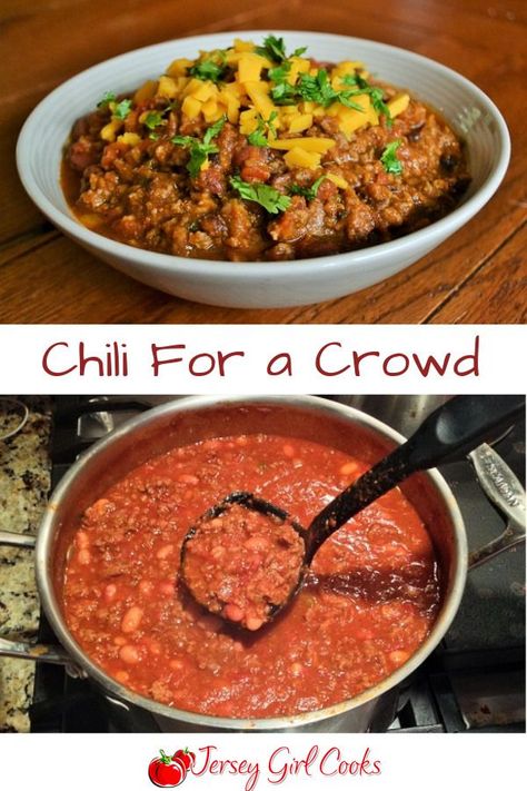 Chili for a Crowd - Or make some for the freezer! - Jersey Girl Cooks Chili For A Crowd, Classic Chili Recipe, Dishes Recipe, Grilling Hot Dogs, Classic Chili, How To Make Chili, Big Family Dinner, Healty Dinner, Recipes For A Crowd