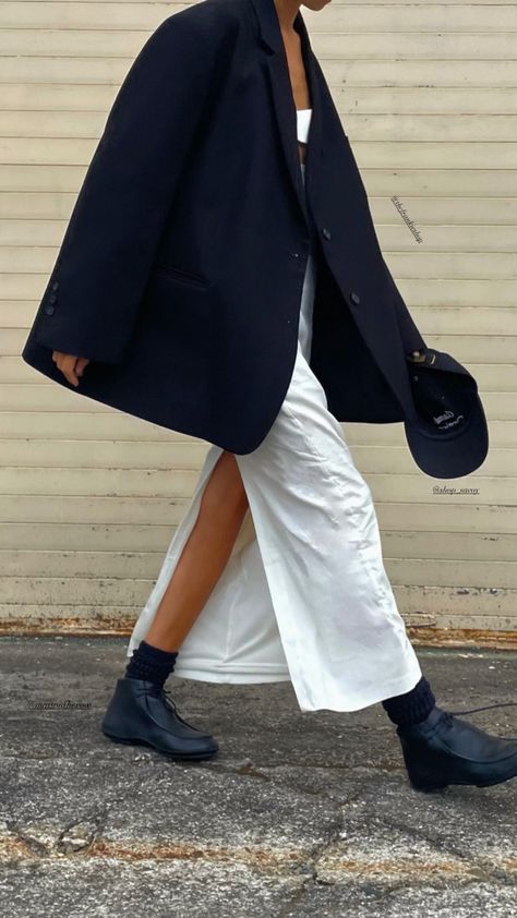 Skirt Blazer Outfit, Maxi Skirt Blazer, Black Blazer Outfit, White Maxi Skirt, White Maxi Skirts, The Frankie Shop, Blazer Outfit, Frankie Shop, Boyfriend Blazer