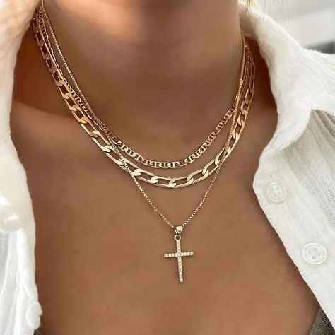 Women's Retro Luxury Artificial Crystal Cross Necklace - Temu Temu Stuff, Stylish Jewelry Accessories, Cross Chain Necklace, Layered Cross Necklace, Stackable Necklaces, Spiritual Necklace, Retro Luxury, Faith Cross, Stacked Necklaces