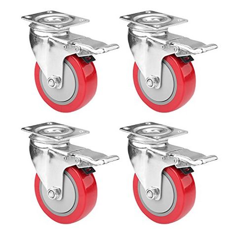 4" Swivel Plate Caster Wheels, PRITEK Heavy Duty Metal Caster Wheels Lock the Top Plate and the Wheels Replacement for Industrial Trailer or Large Home Furniture (bearing 250lbs each, set of 4) Aluminium Furniture, Caster Wheels, Construction Tools, Cupboard Design, Material Handling, Caster, The Pink, Cupboard, Trailer