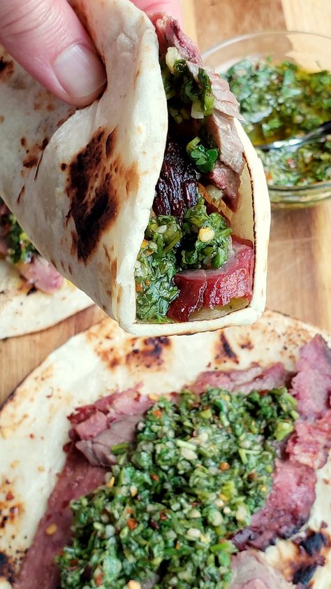 Make the best street food at home with these Flank Steak Tacos with Garlicky Cilantro Chimichurri. These tacos are essentially going to be your go-to summer, grilling meal. Street Food At Home, Cilantro Chimichurri, Flank Steak Tacos, Steak Tacos, Food At Home, Best Street Food, Summer Grilling, Flank Steak, Hawaiian Luau