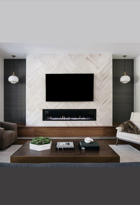 How To Decorate Walls On Either Side Of Fireplace, Herringbone Fireplace, Fireplace Feature Wall, Tv Fireplace, Feature Wall Living Room, Fireplace Tv Wall, Fireplace Built Ins, Wall Decorating, Decor Fireplace