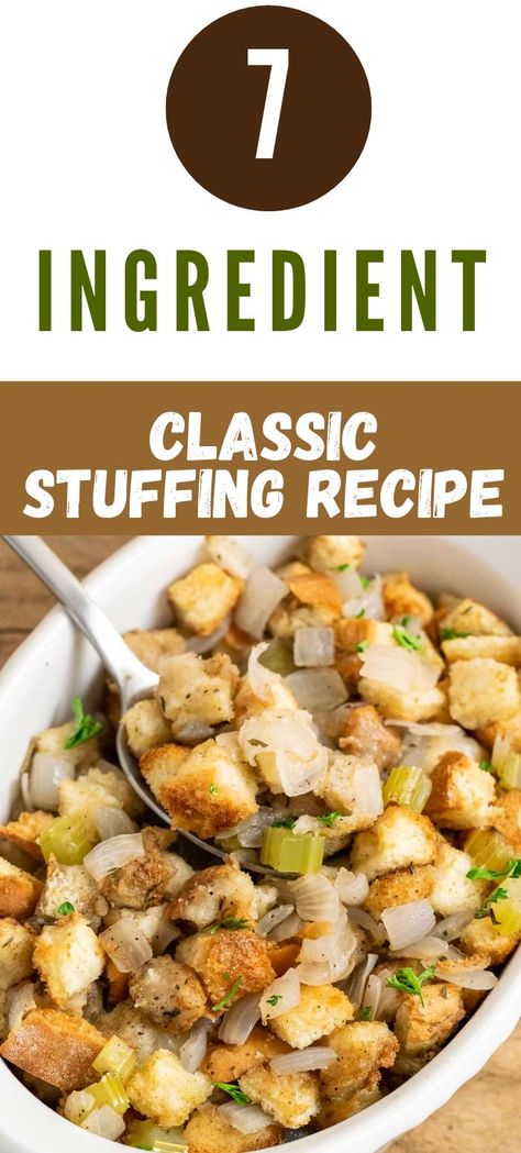 Small Batch Dressing, Small Batch Stuffing Recipe, Small Batch Stuffing, Stuffing For Two, Quick Stuffing Recipe, Classic Bread Stuffing Recipe, Recipe With Celery, Quick Stuffing, Crockpot Stuffing