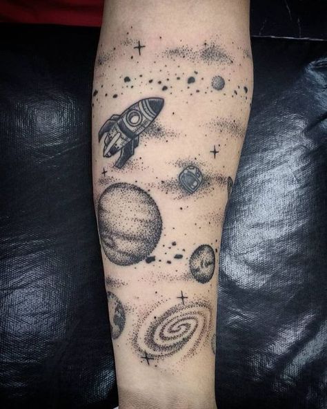 Tattoo Ideas For Men Space, Mens Space Tattoos, Space Tattoo Shoulder, Space Chest Tattoo, Space Tattoos Men, Space Tattoo Ideas For Men, Small Space Tattoos, Planets Tattoos, Universe Tattoo Design