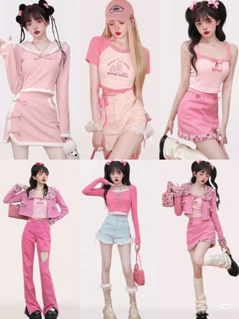 Asian Barbie Outfit, Pink Kpop Outfit Ideas, Kpop Pink Outfits Ideas, Pink Glam Outfit, Barbiecore Outfits Aesthetic, Barbie Pink Outfit Ideas, Pink Outfits Y2k, Pink Outfits Barbie, Barbie Outfits Pink