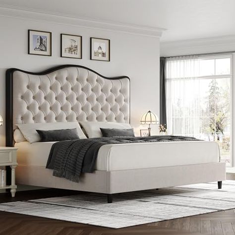 Upholstered Full Bed, Modern Upholstered Beds, Curved Bed, Bed Base Frame, King Size Platform Bed, Black Bed Frame, Fabric Bed Frame, Velvet Upholstered Bed, Queen Size Platform Bed