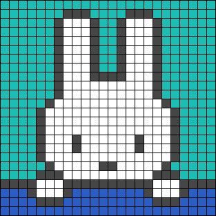 #30967 made by Aracne on Braceletbook.com Small Bunny Pixel Art, Miffy Tapestry Crochet, Miffy Cross Stitch Pattern, Miffy Grid Pattern, Miffy Pixel Grid, Miffy Alpha Pattern, Crochet Pixel Art Pattern, Bunny Alpha Pattern, Miffy Pixel Art