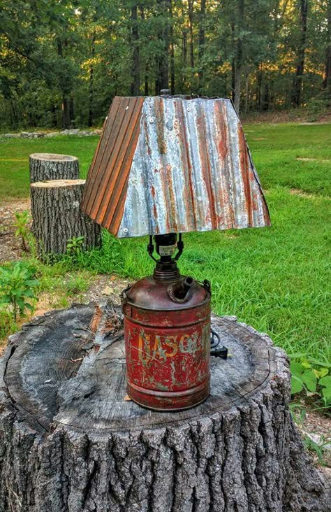 Diy Luminaire, Lamp Ideas, Gas Cans, Corrugated Metal, Rustic Lighting, Metal Projects, Let There Be Light, Repurposed Furniture, Rustic Furniture