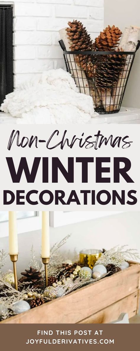 After taking down all the Christmas decor, you're probably left with a bland living room. Not to worry! These affordable and stunning ideas for using winter decorations (not Christmas) in your home will have your space looking festive again in no time. From adding gold and silver accents to changing up your greens, we'll show you how to take your living room from drab to fab this winter season! Farmhouse Winter Decor Living Room, Fall/winter Home Decor, Rustic Winter Decor Living Room, Early Winter Decor, Winter Cozy Living Room, 2023 Winter Decor, Fall Winter Decor Ideas, Winter Decorations Aesthetic, Organic Modern Winter Decor